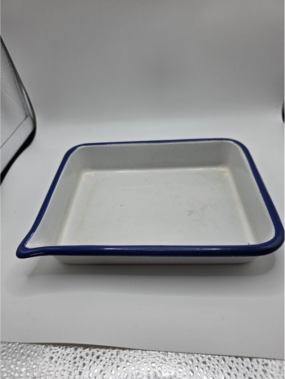 Vintage Enamel Photographic Developing Tray Blue Rim 7x9 Darkroom Photo Tray